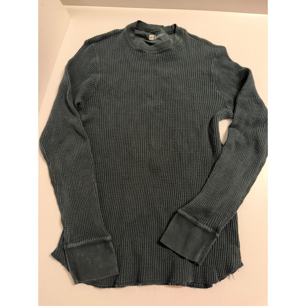 Gap Mens Athletic Fit Thermal Waffle Knit Long Sleeve Shirt Teal Blue Size M